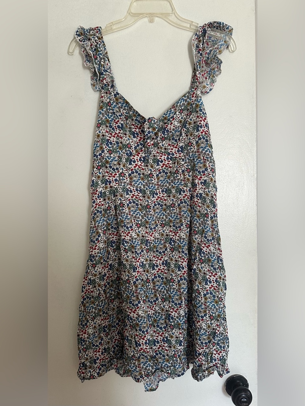 Hayden A-Line Floral Skirt - White with Blue & Red Print